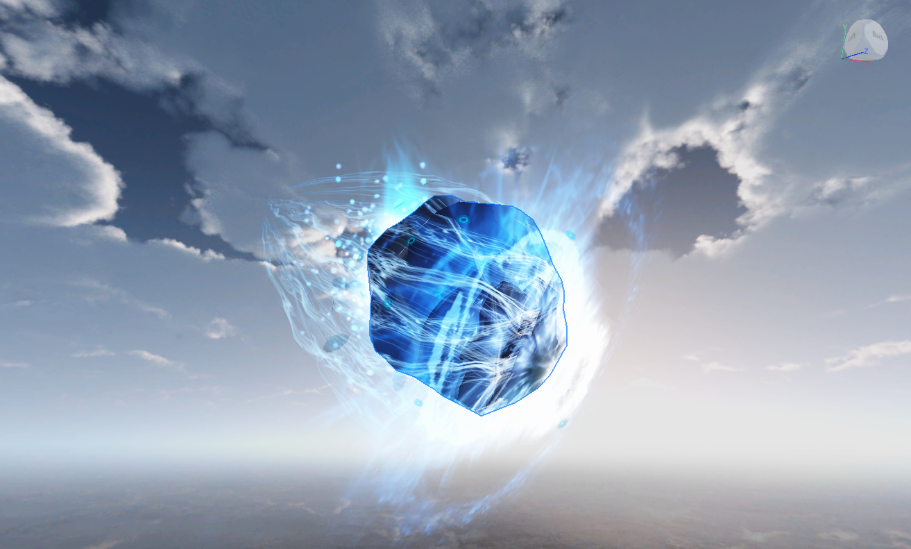 Magical blue crystal floating in the sky